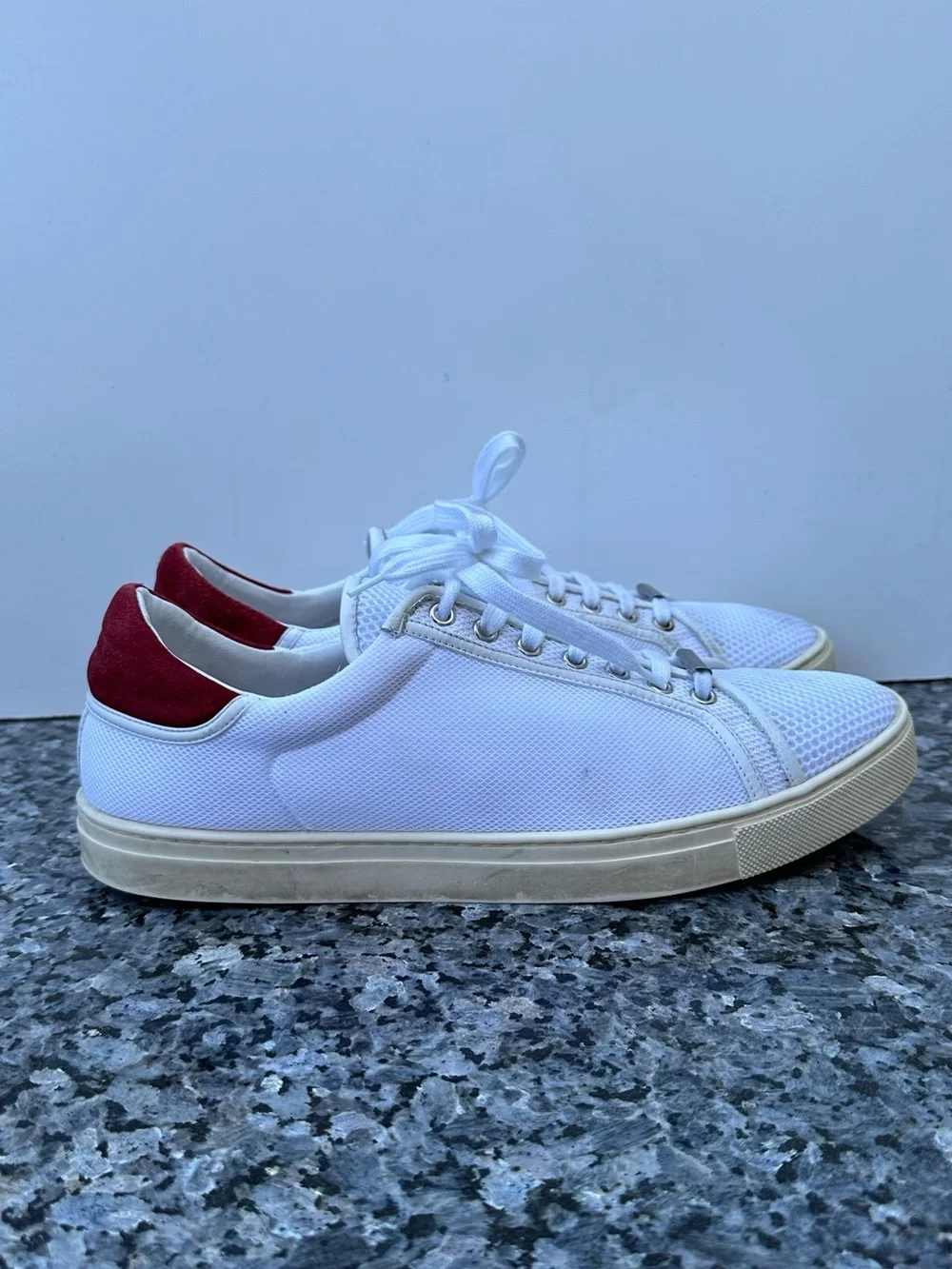 Burberry White Low-Top Men's Sneakers with Red mesh leather trim men’s SZ 43